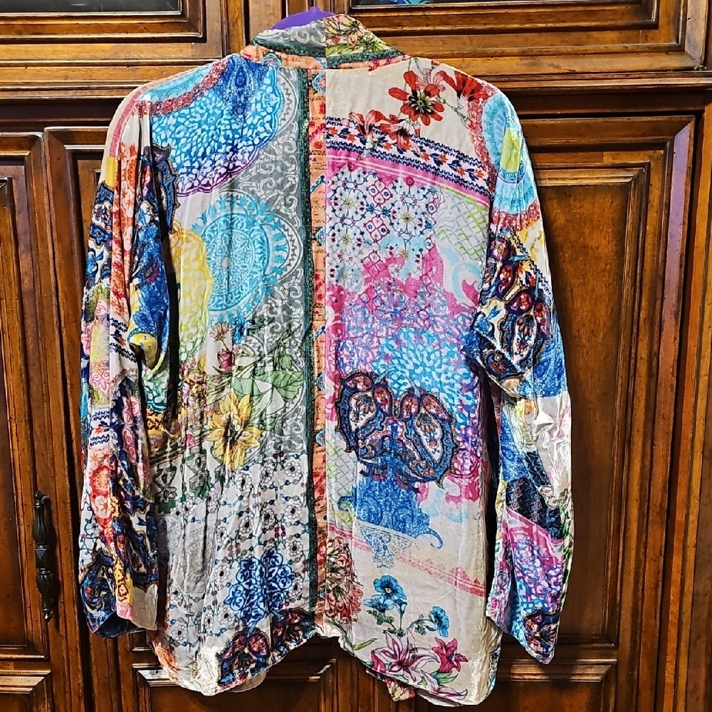 Johnny Was Multicolor Patchwork Velvet Kimono - image 3